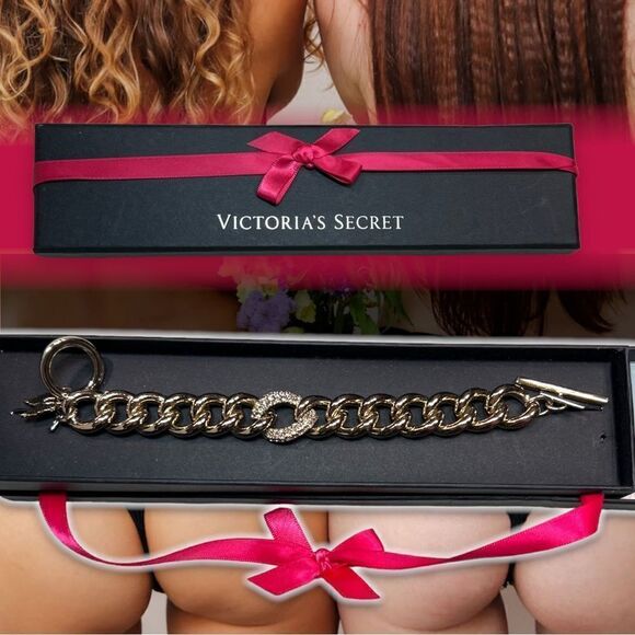 Victoria's Secret Angel Wing Gold Toggle Bracelet, with Rhinestones, New in Box - Picture 1 of 8